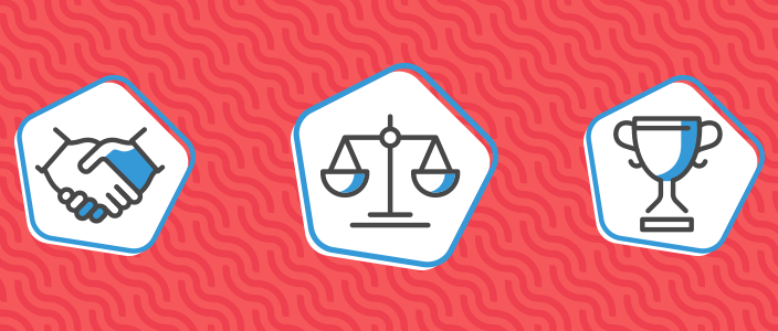 Graphic image of a handshake, scales, and a trophy