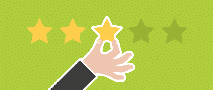 A hand choosing one star out of five