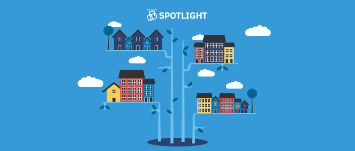 A community of houses set up on branches