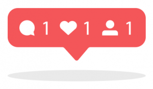 Pop-up graphic of social media comments, likes, and friend requests