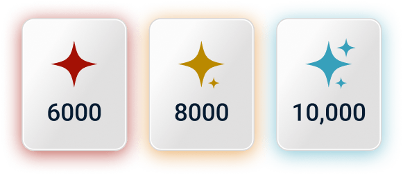 Earn a red star for 6000 steps, a yellow for 8000 steps and a blue for 10,000 steps.